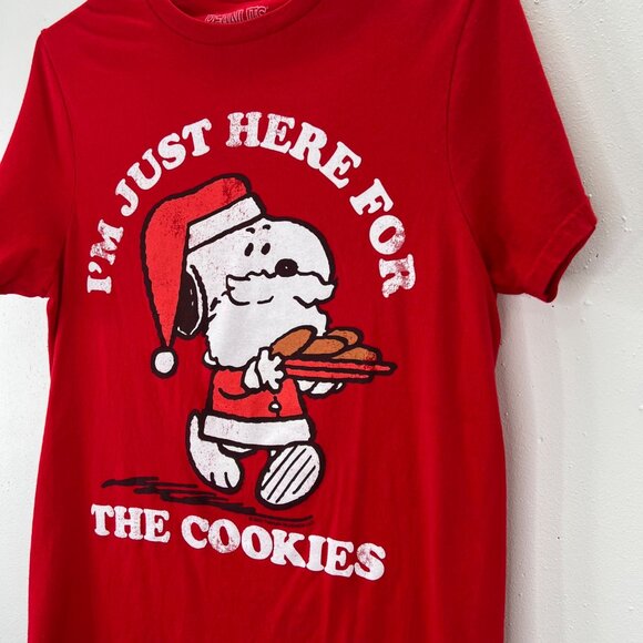 Peanuts Snoopy Christmas T Shirt S Adult Here For the Cookies Cotton Crewneck - Picture 2 of 5